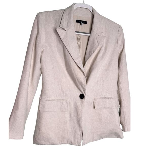 7 For All Mankind Womens Cream XS Linen Blend Blazer Single Breasted - Picture 2 of 10
